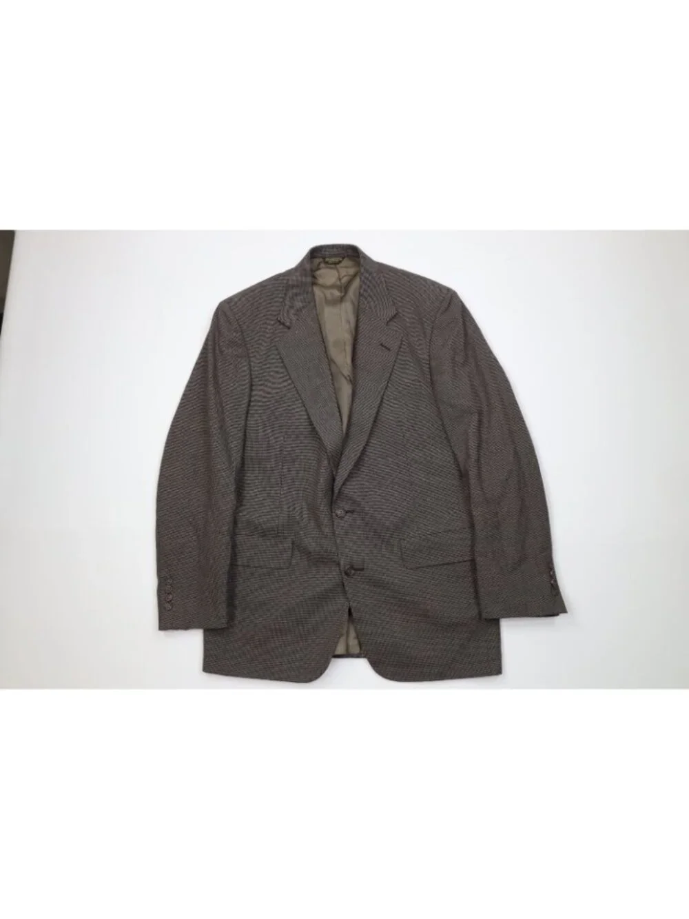 Vtg 70s Mens 40L 2 Piece Wool Houndstooth Suit Wedding Brown Wide Leg 32x33 USA
